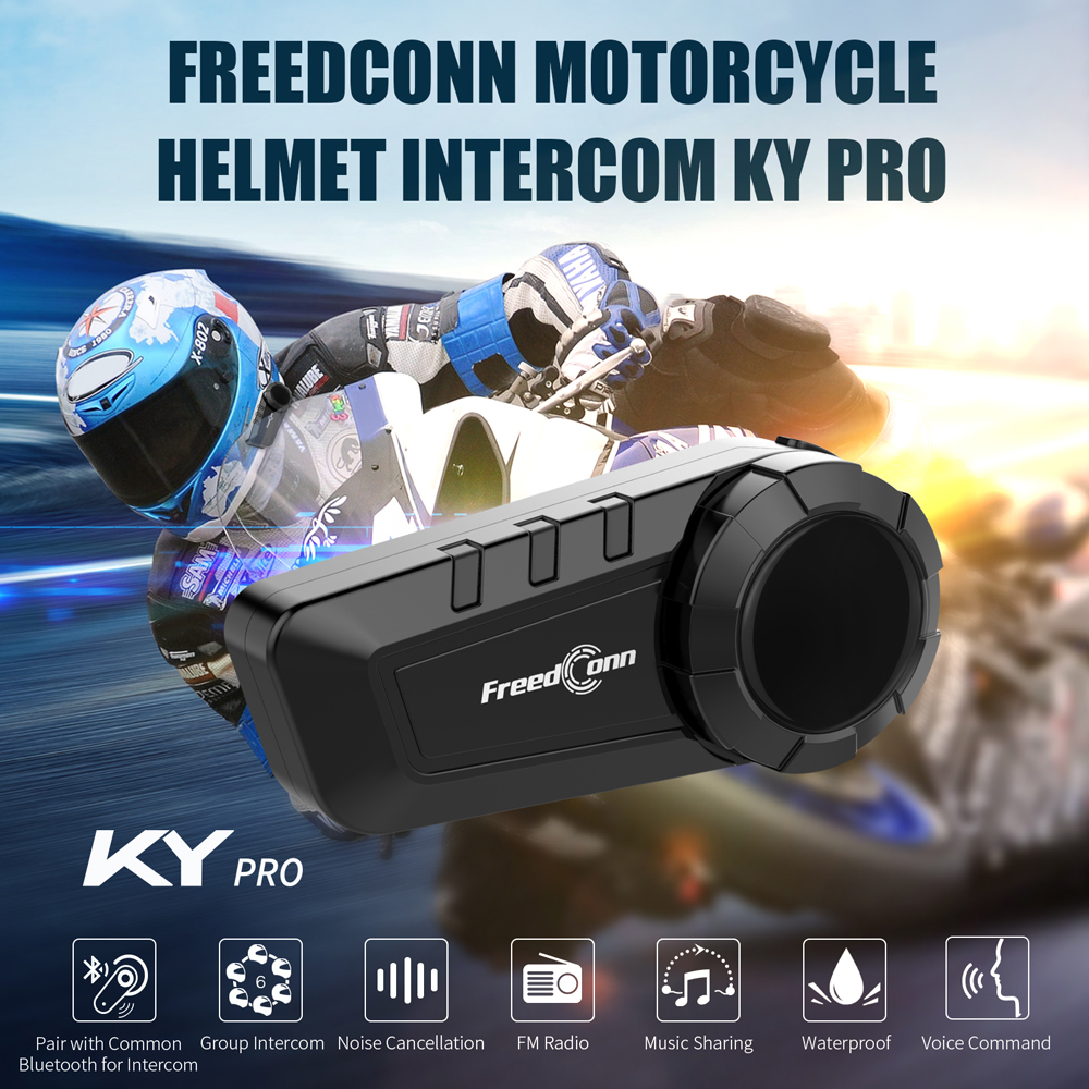 Freedconn Motorcycle Helmet Headset Stereo Bluetooth Intercom Hands Free 6 Riders 1000M Waterproof Music Share FM Speaker
