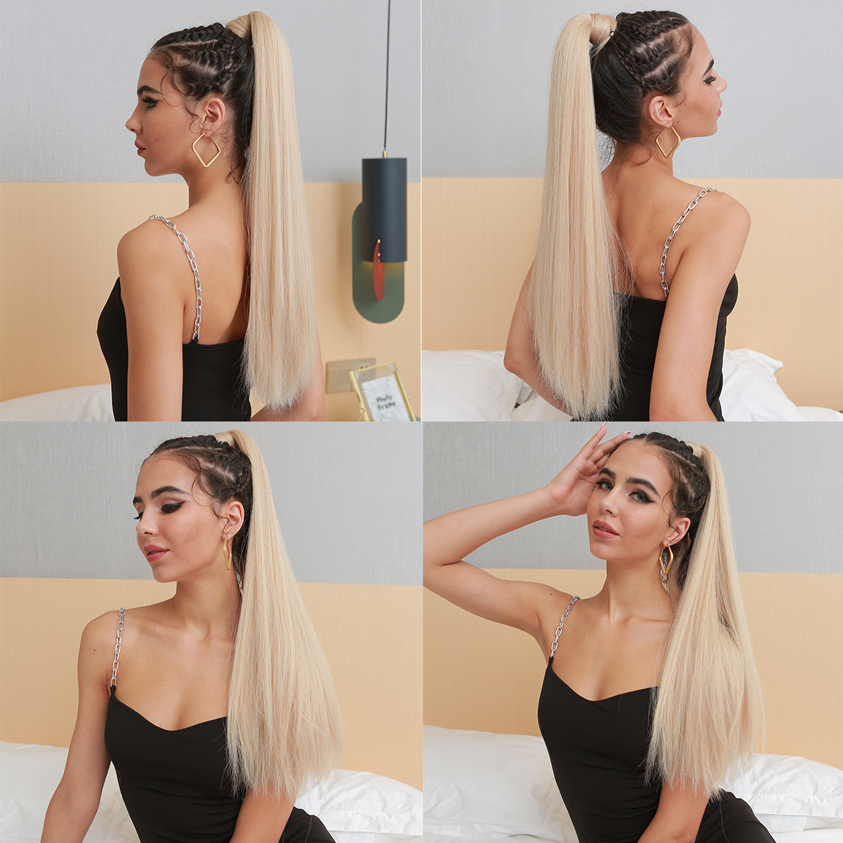 Long Straight Blonde Ponytail Wigs for Women Wrap Around Fake Tail Hair Extensions Natural Synthetic Ponytail For Daily