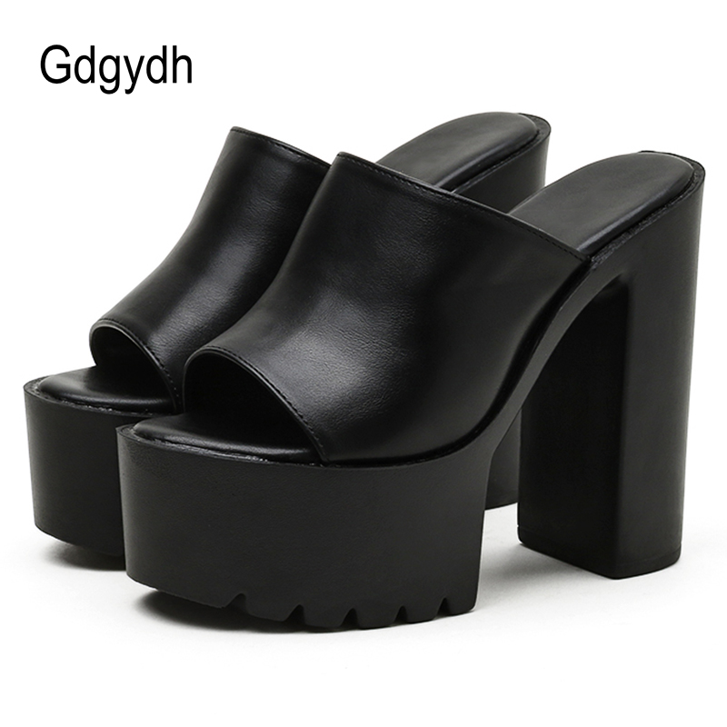 Square Heel Platform Mules Women Outdoor Slippers Peep Toe Slip On Sandals Shoes Slingbacks Black White Great Quality