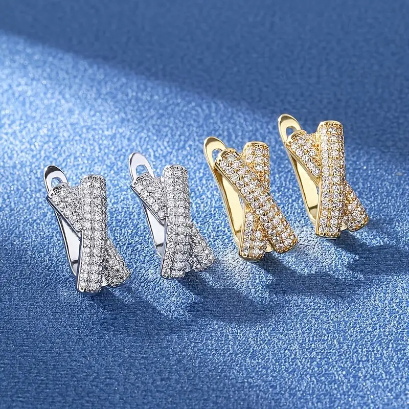 Sier Gold Cross Earring: Designer Jewelry Zirconia Studded Hoop Earrings for Men Women 4 3507f