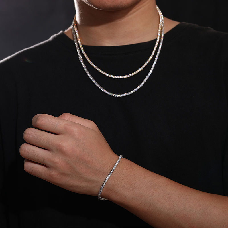 pass dia tester hip hop fashion jewelry custom 2.5mm sterling sier vvs moissanite cluster tennis chain necklace for men women