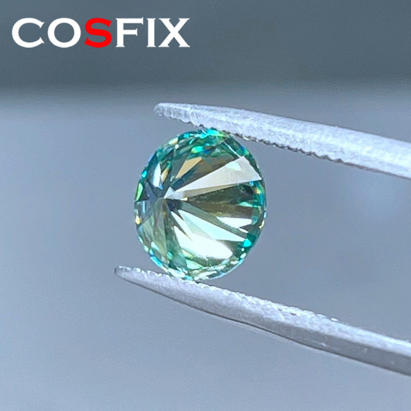 COSFIX 0.5- 3ct Rare Blue Green Moissanite Loose Stone Red Purple Pink Colored VVS1 Excellent Cut Green Blue Moissanite Diamonds