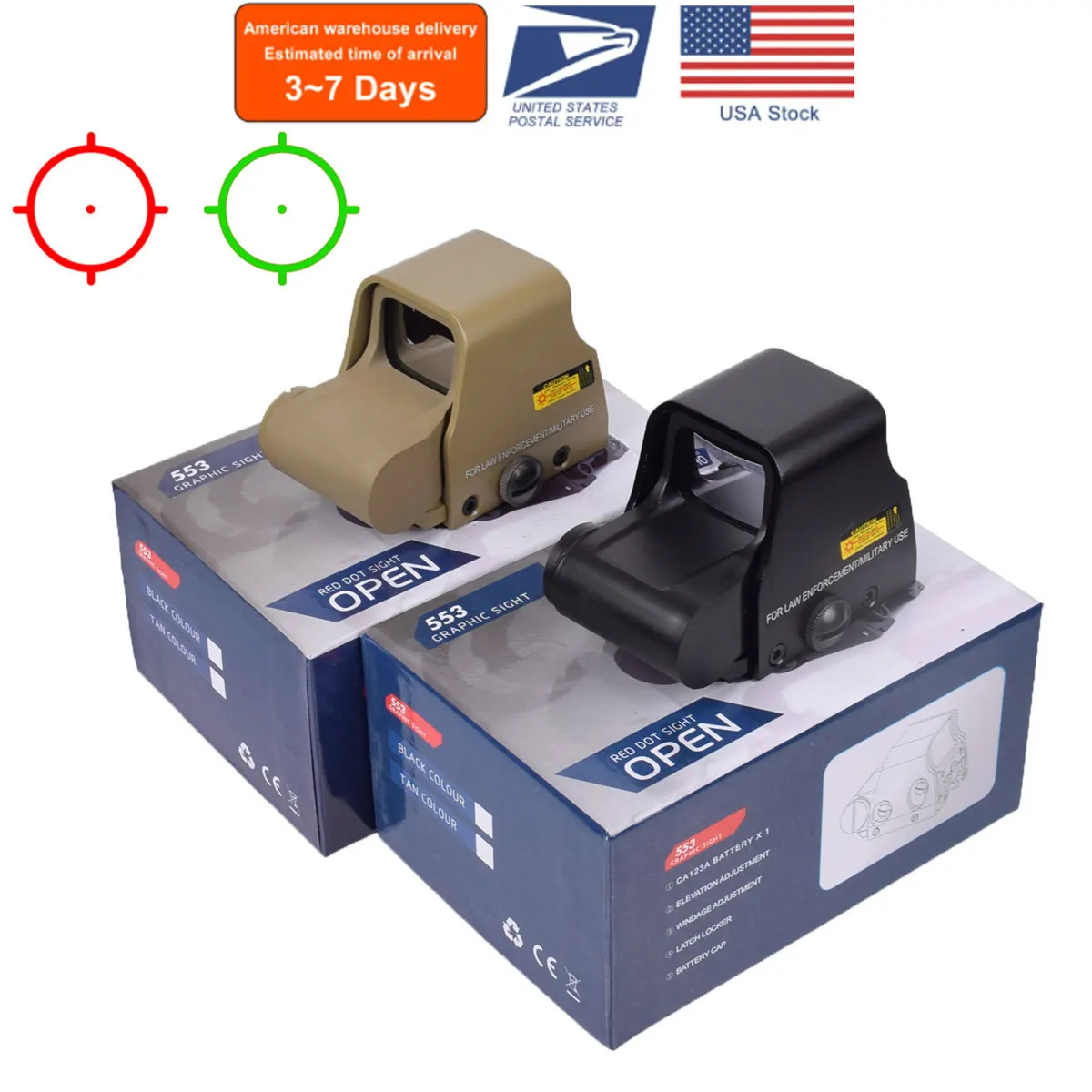 US Warehouse Holographic 551 552 553 558 Red Green Dot Scope Holosun Reflex Sight Riflescope 20mm Rail Mount Airsoft Hunting Gun