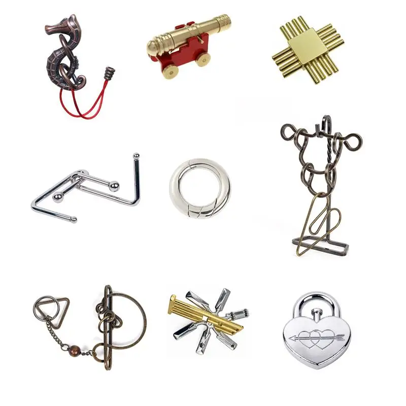 Classic IQ Metal Brain Teasers Lock Ring Puzzle Logic Magic Mind Wire Puzzles Game Gift for Adults Kids