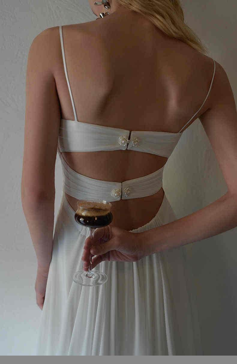 Summer A Line Wedding Dress Chiffon Spaghetti Straps Vestido De Noiva Princess Bridal Gowns Sexy Backless Birde Dresses