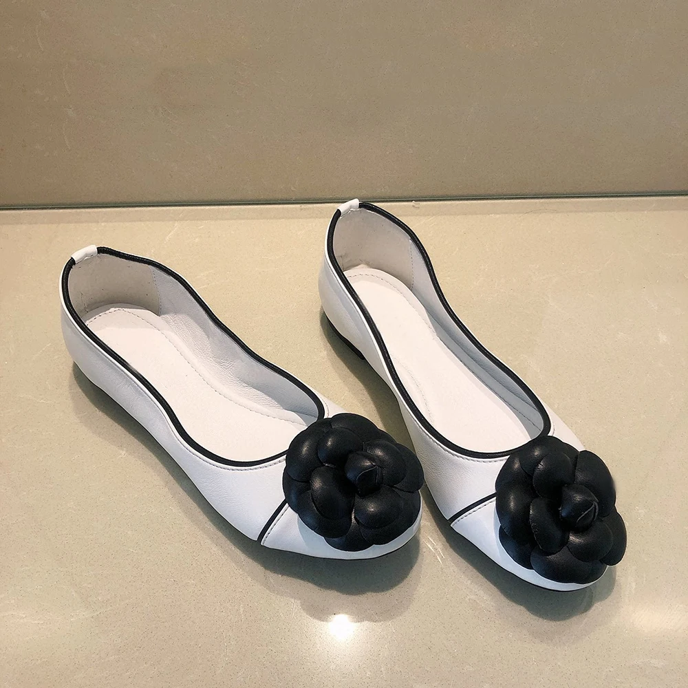 Ballet Flats Women Genuine Leather Soft Foldable Sweet new Camellia Flats Elegant Office Lady Work Shoes Slip-On 2025 Casual Shoes