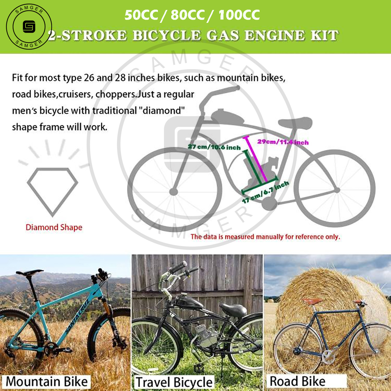 Samger Bicycle Gas Engine Kit 50/80cc 2 Stroke For DIY Electric Bicycle Complete Engine Set Mountain Bike Gas Engine Motor Black