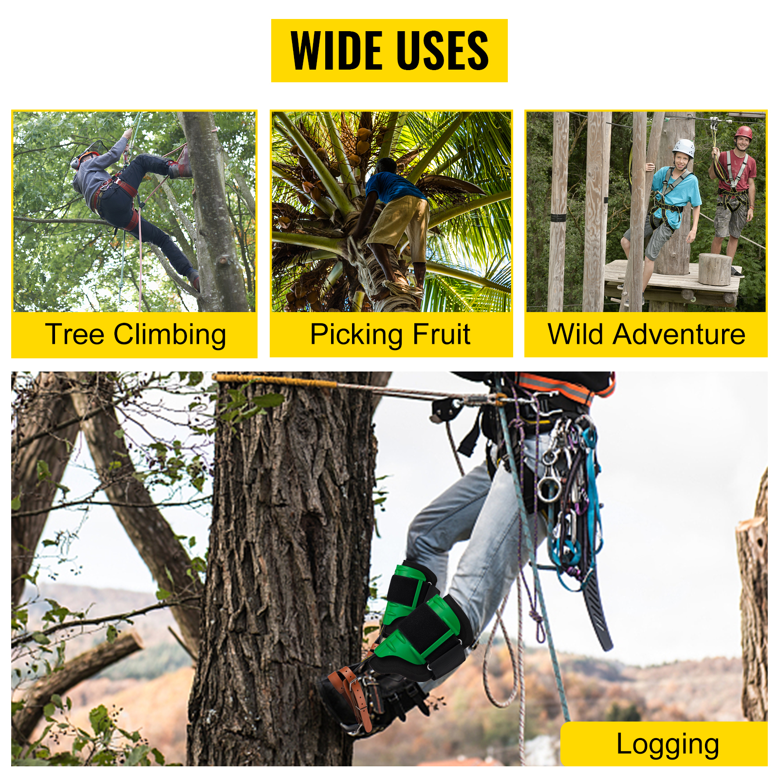 VEVOR Tree Climbing Spike Set Pole Climbing Spurs Steel Adjustable Climber Gaffs Forestry Equipment & Supplies Supplies & Tools