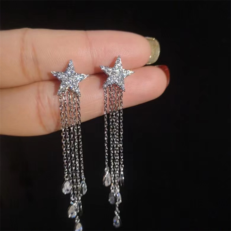 Sparkling Handmade Dangle Earrings Luxury Jewelry 925 Sterling Silver Water Drop 5A Cubic Zircon CZ Diamond Gemstones Party Women Wedding Tassels Earr