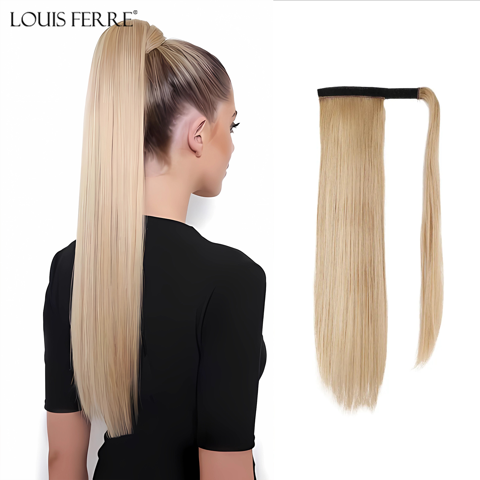 Long Straight Blonde Ponytail Wigs for Women Wrap Around Fake Tail Hair Extensions Natural Synthetic Ponytail For Daily