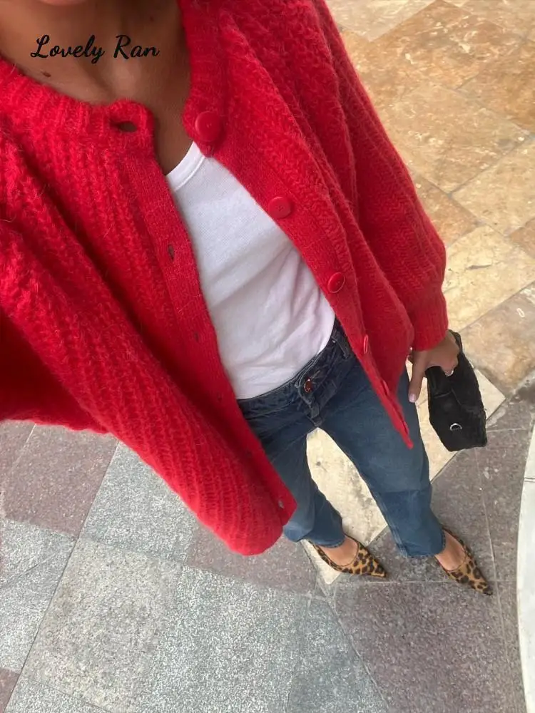 Solid Kint Long Sleeve Women Cardigan Sweater Autumn Single Breasted O-neck Female Sweaters 2023 Elegant Lady Streetwear