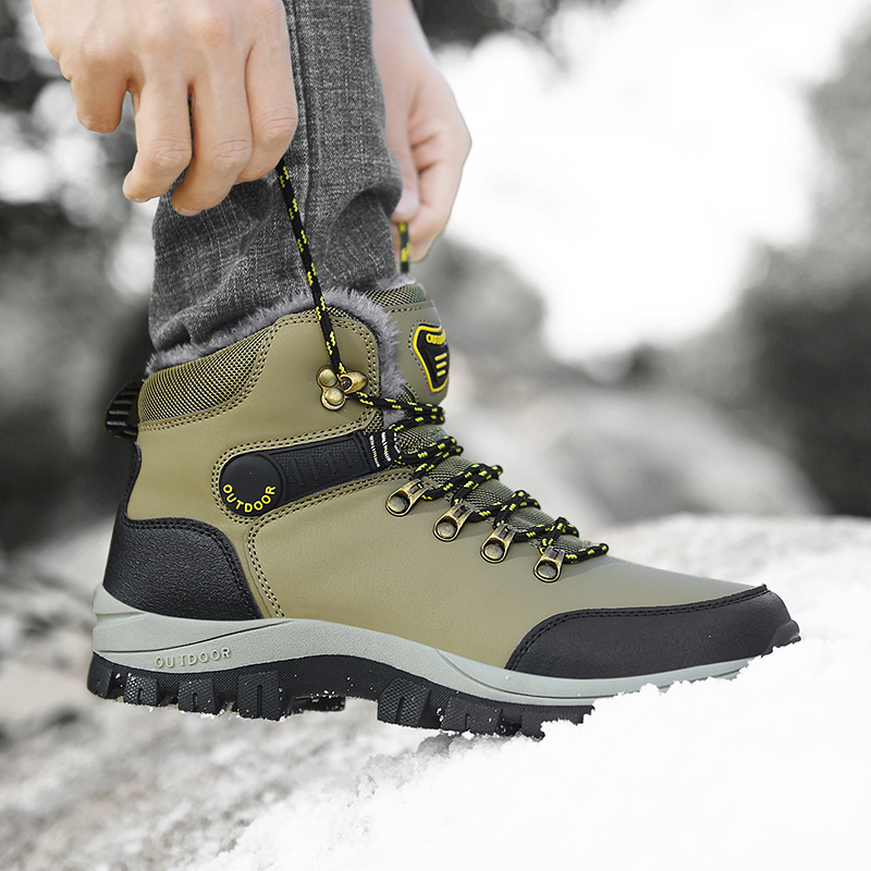 Winter Men Platform Boots Waterproof Plush Snow Boots Keep Warm Outdoor Man Shoes Non-slip Safety Boot Leather Work Hiking Shoes