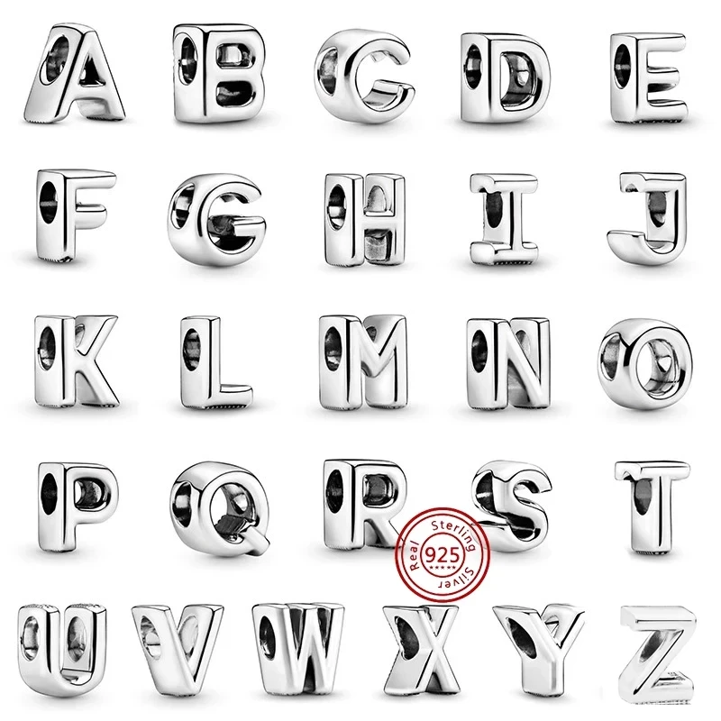 Silver New Letter A-Z Charm Beads Suitable For S925 Snake Charm Bracelet Pendant Women's DIY Jewelry Free Shipping