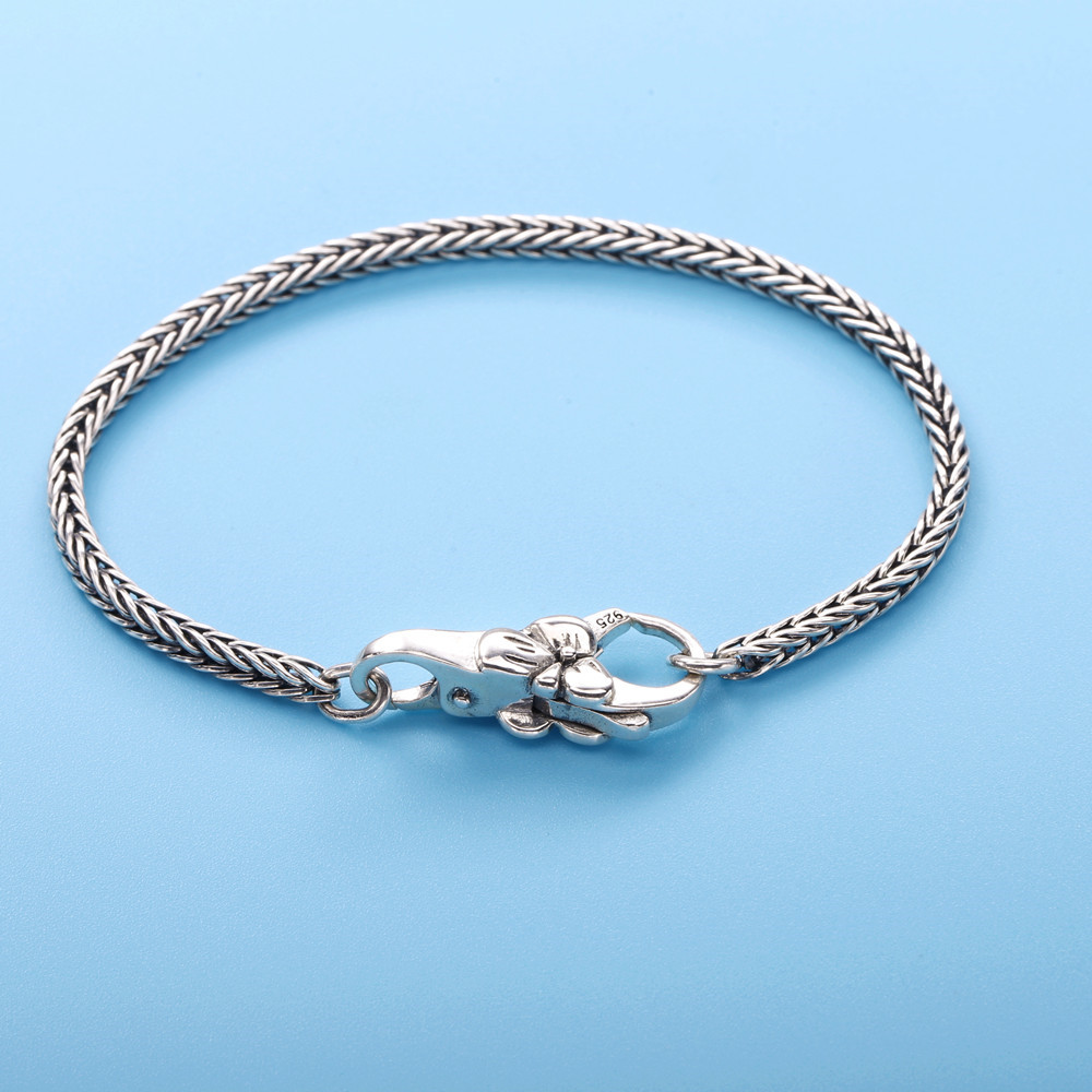Moonmory Real 925 Sterling Silver Gray Bracelet Vintage Style For Unisex Europe Popular DIY Jewelry Plum Buckle Bracelet