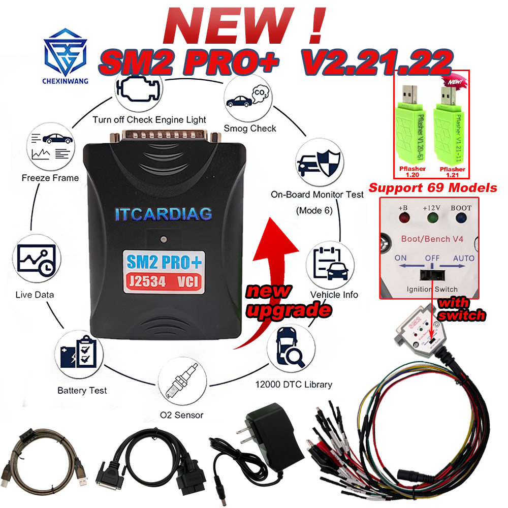 ITCARDIAG SM2 Pro+ V2.21.22 ECU Programmer Read&Write Tools Pflasher 69 Modules FLASH EEPROM of Switch Bench OBD Oranginal Chips