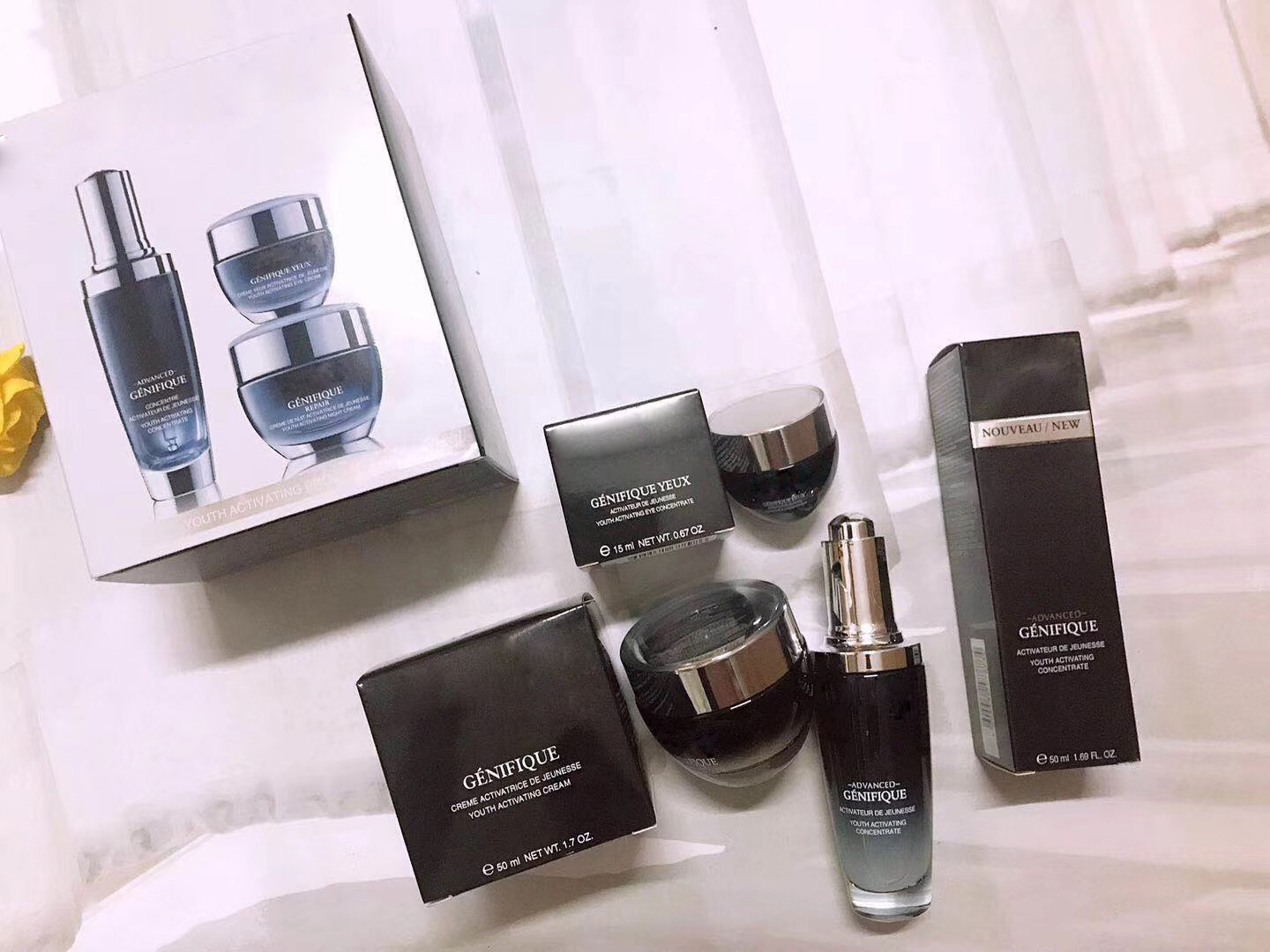 Brand Advanced 50ml GENIFIQUE Yuex essence Youth Activating Concentrate cream 3pcs box set Light Infusing Eye Cream 15ml With Sealed