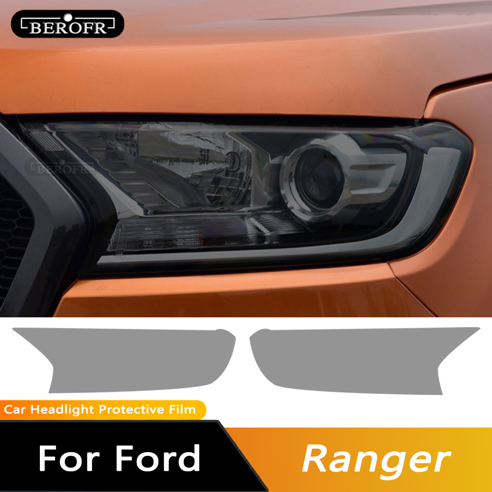 For Ford Ranger Wildtrak Raptor 2015-Present Car Headlight Tint Black Protective Film Transparent TPU Sticker Accessories 2 Pcs