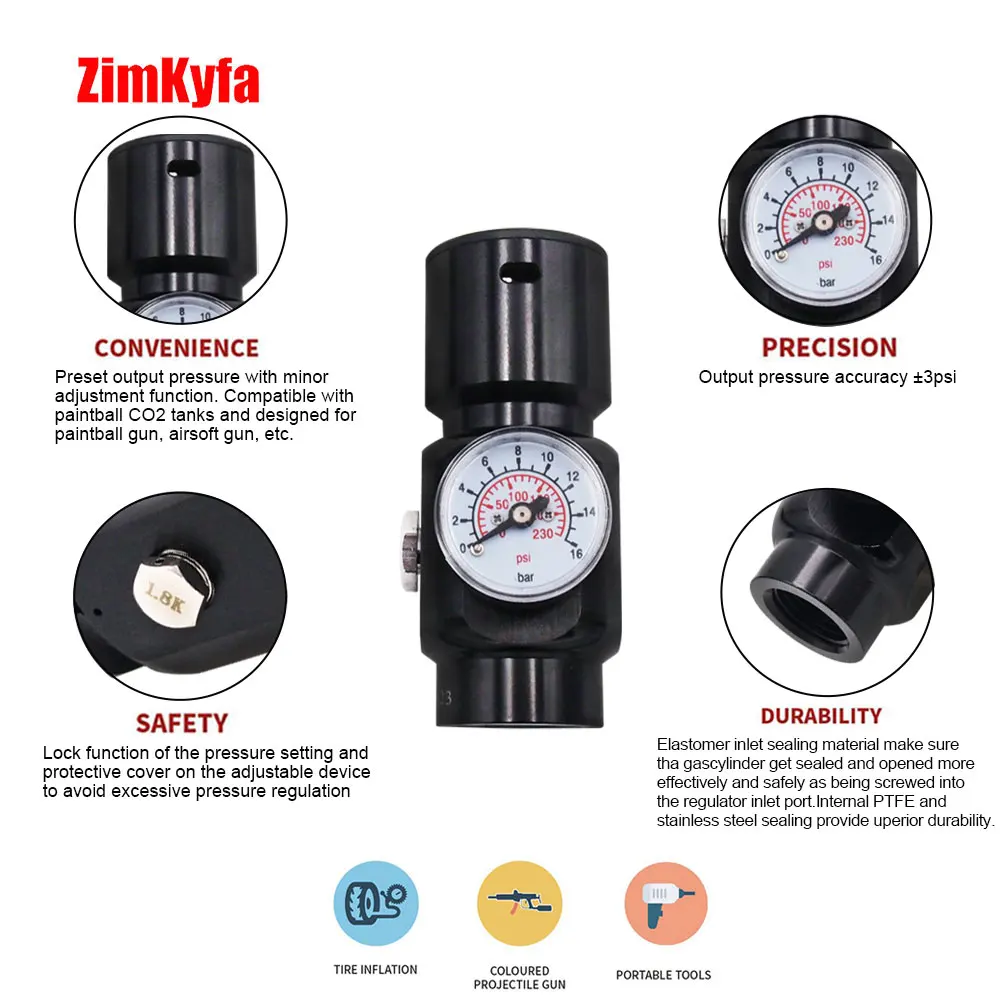 CO2 HPA MINI SFR (SUPER FAST REFRESH) REGULATOR 0.825"-14NGO INPUT 1500 PSI OUTPUT 0-130 PSI for Airsoft
