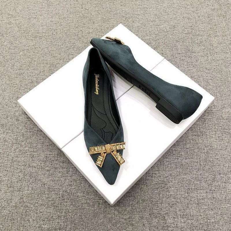 2025 Pointed Flat Shoes Women's Single Shoes Spring and Autumn 2023 New Versatile Soft new Suede Shallow Mouth Plus Size Women's Shoes