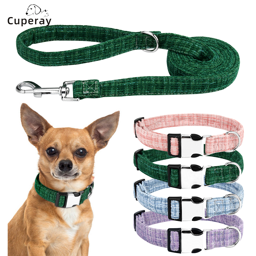 Velvet Dog Collar and Leash Set,Dog Collar and Leash Soft & Comfy, Pastoral Style Adjustable Collars for Small Medium Large Dogs