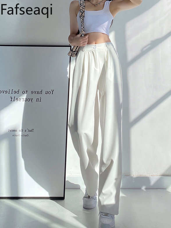 new Summer Ice Silk Wide Trousers for Women 2024 Loose White Thin Straight Pants Elegant Office Women 2025 Baggy Stacked Pants Sweatpants