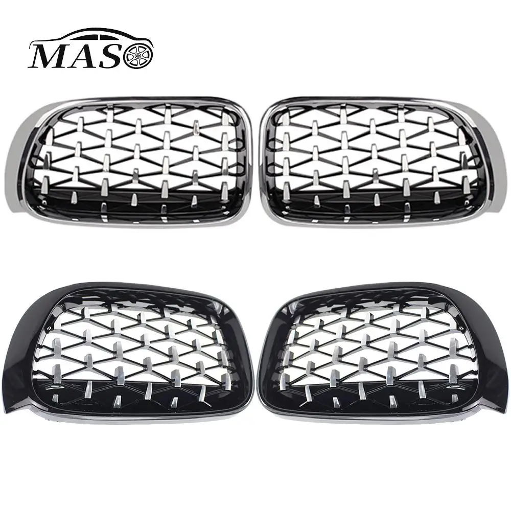2pcs ABS Glossy Black/Chrome Car Front Bumper Kidney Grill Grille Diamond Style for BMW X3 F25 Facelift,X4 F26 2014-2017