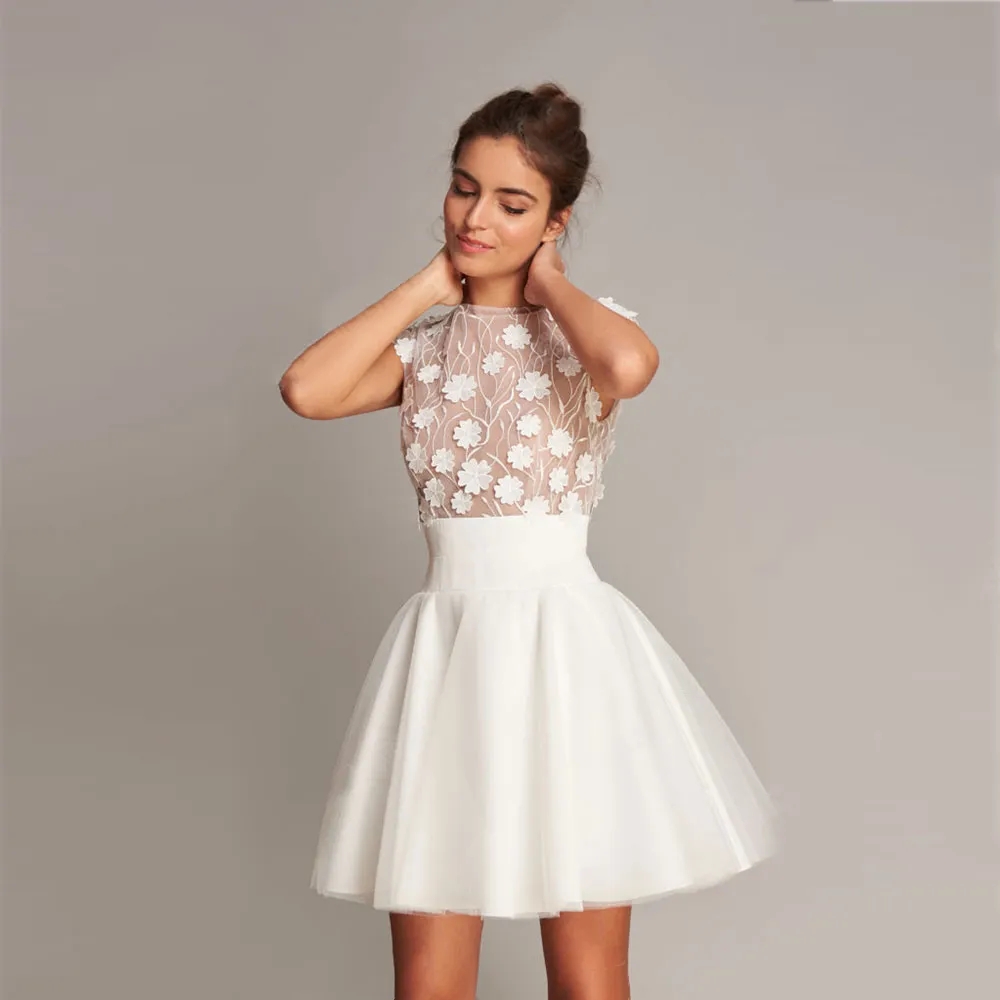 Princess Mini Short Wedding Dresses For Women 2024 Flower Romantic Skirt O Neck Cap Sleeve Bride Party Gowns Sexy Backless Vestidos De Novia