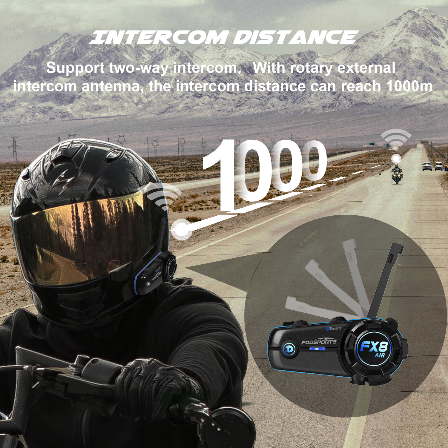 Fodsports FX8 Air Motorcycle Bluetooth Intercom Intercomunicador Moto Motorcycle Helmet Headset Bass Midrange Treble