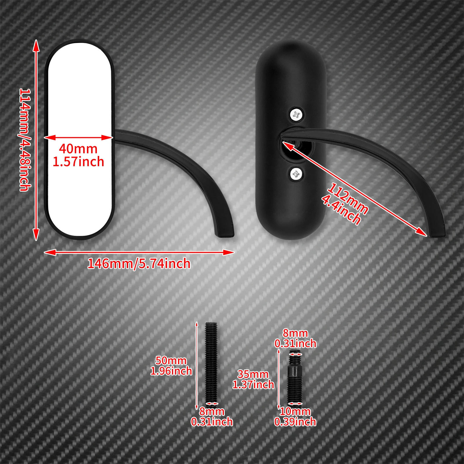 Universal Motorcycle Rearview Oval Mirror 8mm&10mm Side Mirrors For Harley Sportster Chopper Breakout Electra Glide Dyna Softail