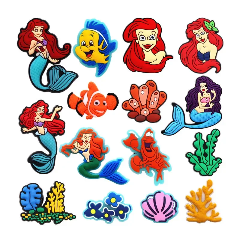 Single Sale 1pcs Mermaid Fairy Tales PVC new Shoes Charms Pins Jeans Shoe Buckle Decorations 2025 Seaweed Sandals Accessories Kids Gifts