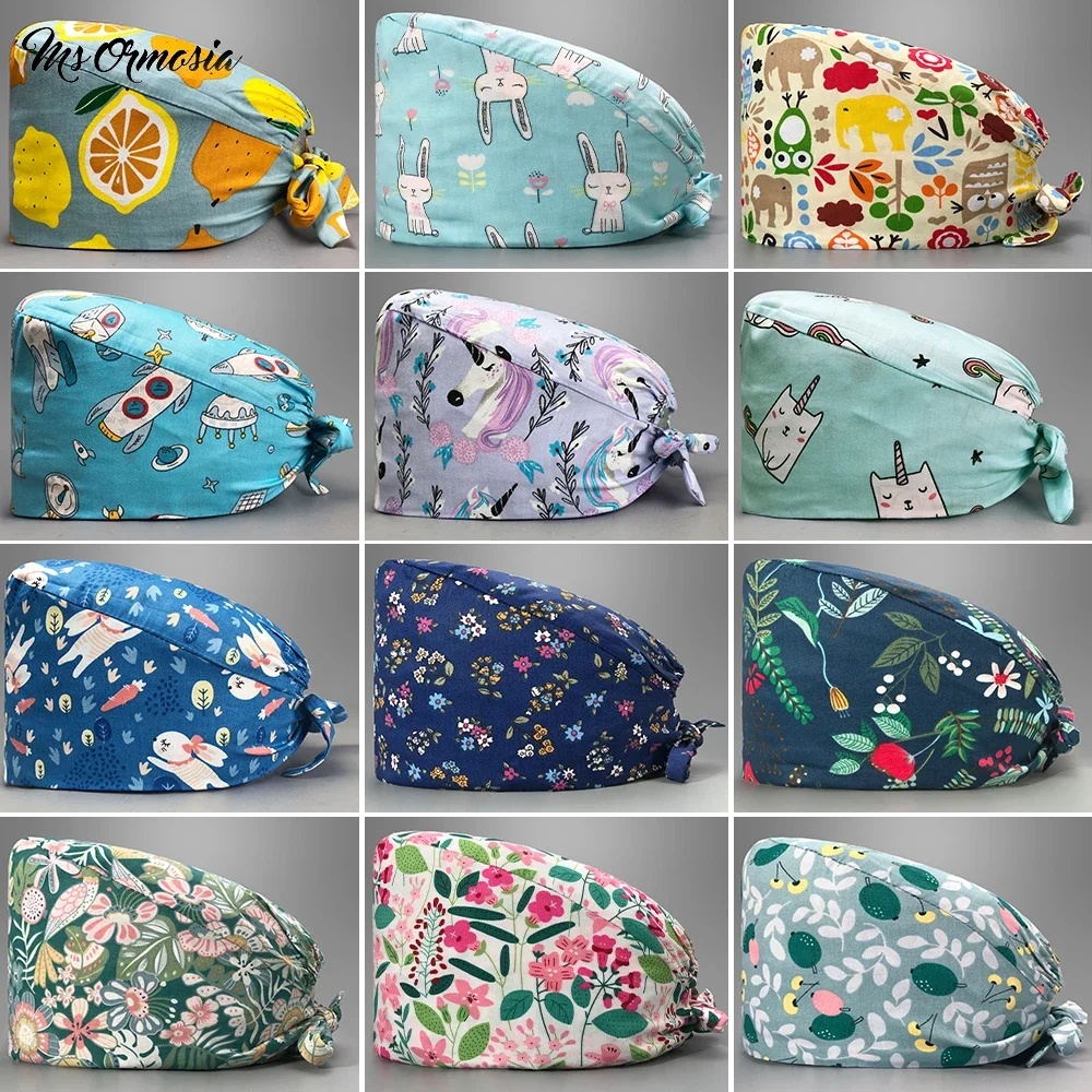 2025 Hospital new Nurse Scrubs Cap Woman Beautician Scrub Hat Pet Shop Surgery Cap Dentist Cap Doctor Scrub Cap Long Hair Hat Accessories