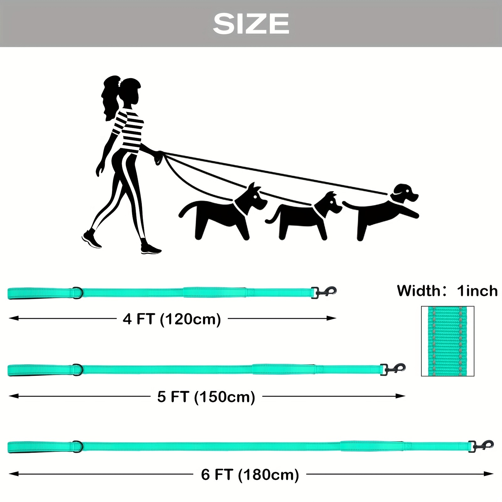 Double Handle Dog Leash, Double-Sided Reflective Night Safety, Heavy Duty For And Extra Large And Me