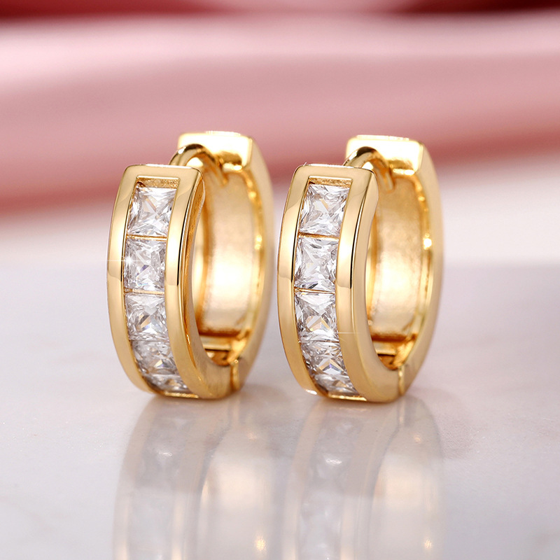 Square Cubic Zircon Hoop Huggie Earrings Designer Jewelry Buckle Chain Silver Gold Charm Circle Leaf Heart Drop Stud Earrings for Women Man Gift Fine 
