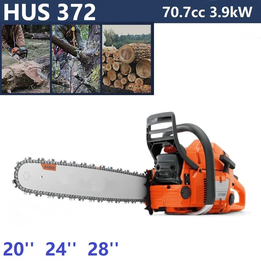 HUS372 Heavy Duty 72cc 2 Stroke Gas Chainsaw Wood Cut Petrol Saw 20" 24'' 28 Inch Blade Bar Compatible with Husqvarna 372 372Xp