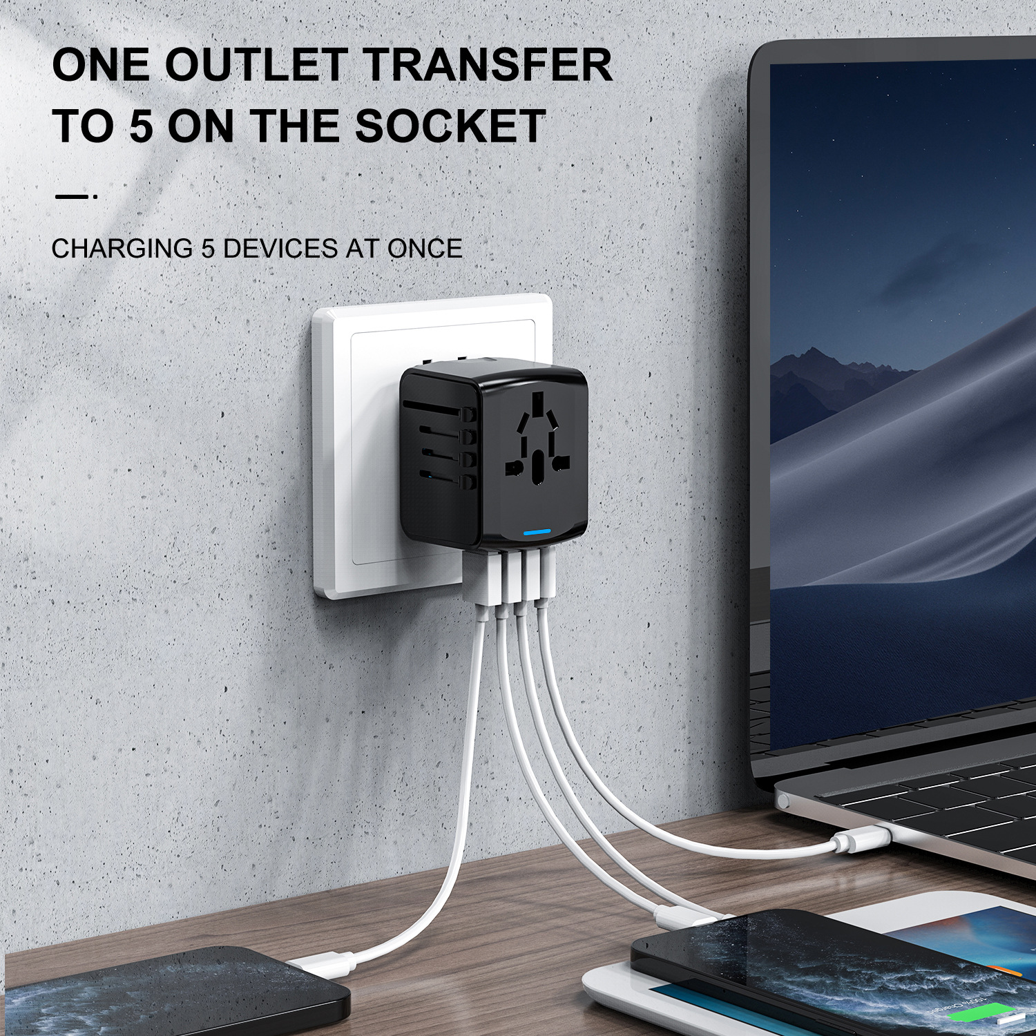 Universal Travel Adapter All-in-one Travel Charger with 3 USB Ports and 1 Type C Wall Charger for US EU UK AUS Travel