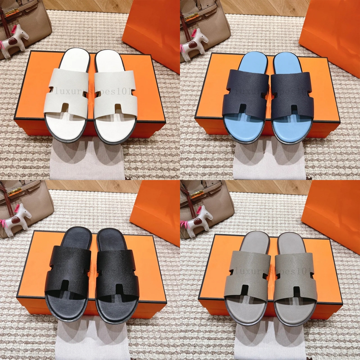 Designer Slippers Men Sandals Izmir Slipper Leather Slider Heritage Calfskin Shoes Flat Flip Flops Summer Beach Slides Casual Sandal