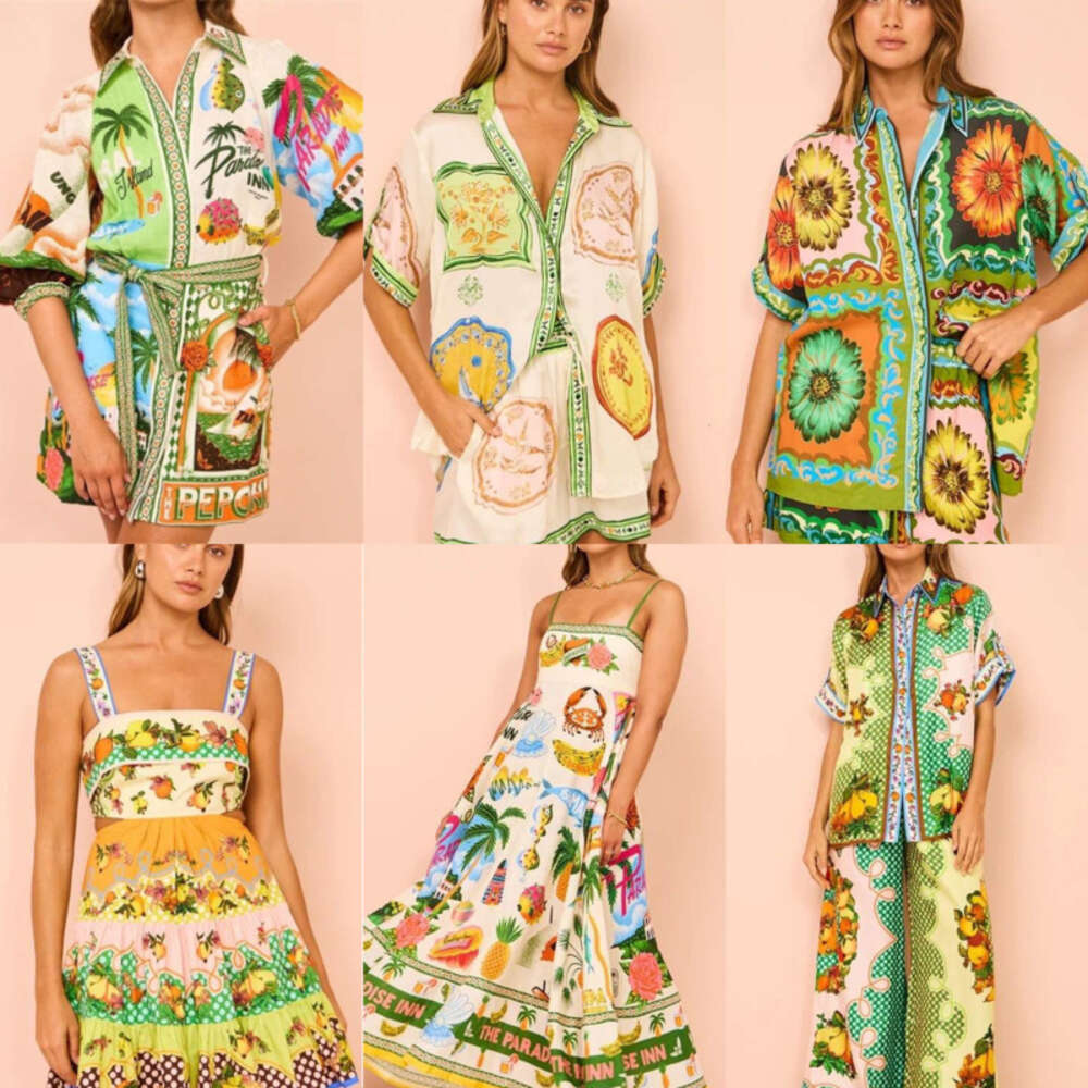 2024 New Versatile Designer Casual Dresses For Womens Leisure Cotton and Linen Dress Fashion Flora Printed Shirt Cardigan Style Comfortable Skirts