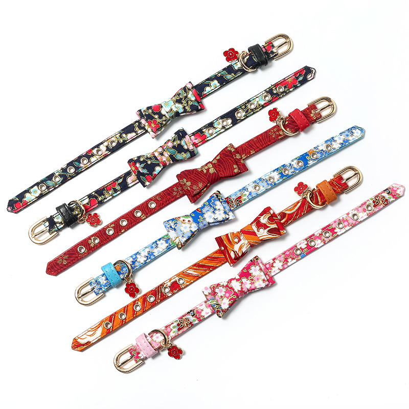 wer With Bow Tie Red ral Pendant Cute Dog Adjustable Kitty Kitten Collars Soft Leather Fancy Cat Collar for Female Girl Male Boy Cats B239