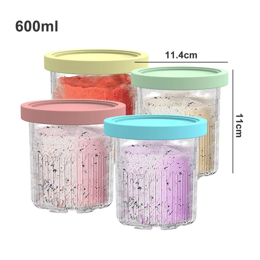 Ice Cream Containers 4 Pack, 2024 Leakproof Freezer Pints with Lids for Ninja Creami NC501 NC500 Series, BPA-Free Plastic Pint Containers, Multicolor