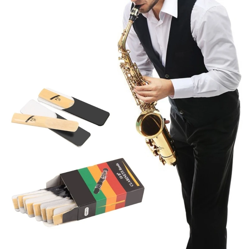M5TC 10pcs Bb Tone Clarinet Reed 1.5/2.0/2.5/3.0/3.5/4.0 Strength Traditional Reeds with Thinner Reed Tip & Unfiled Cut