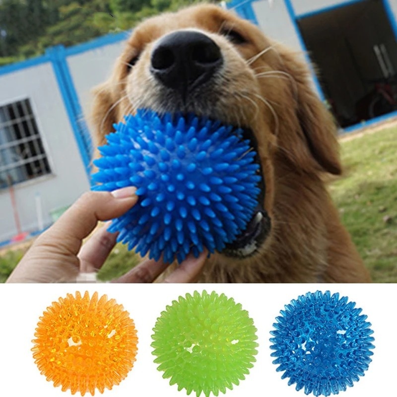Dog Interactive Toys Pet Cat Puppy Sounding Toy Polka Squeaky Tooth Cleaning Ball TPR Training Teeth Chewing Thorn Balls Accessories H250210Q1SC