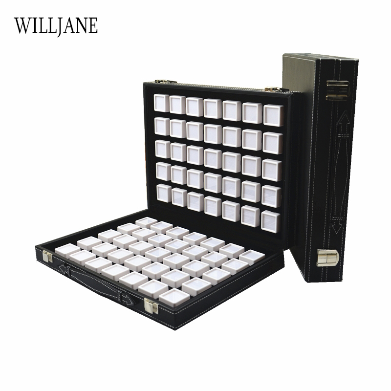 Portable Travel Gemstone Storage Case Gem Jewelry Display Box 70pcs Stone Holder Organizer Loose Diamond Carrying Bag PU Leather