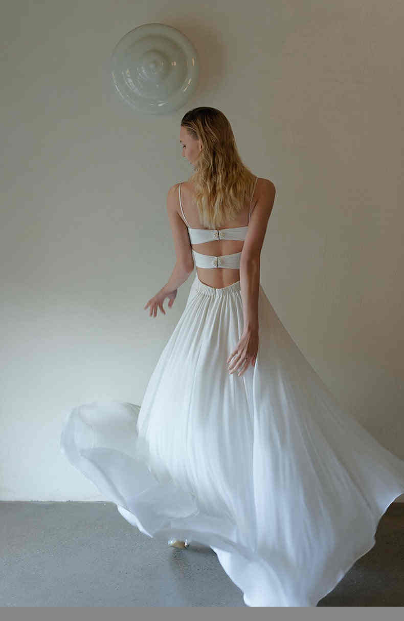 Summer A Line Wedding Dress Chiffon Spaghetti Straps Vestido De Noiva Princess Bridal Gowns Sexy Backless Birde Dresses
