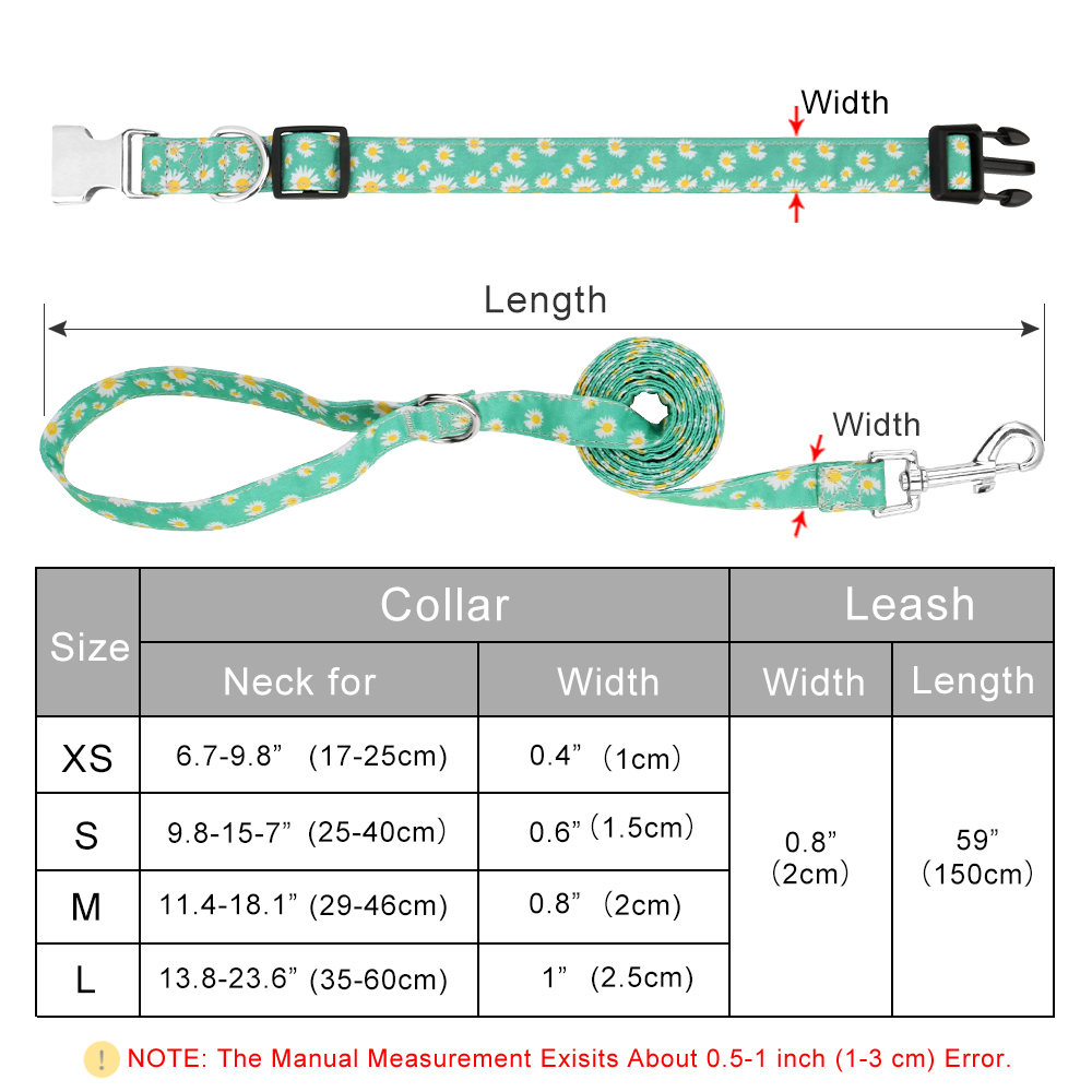 Girl Dog Collar and Leash Sets,cute Dog Collar with Metal Buckle ,flower Pattern for Small Medium Large Dogs Cat Outdoor Walking