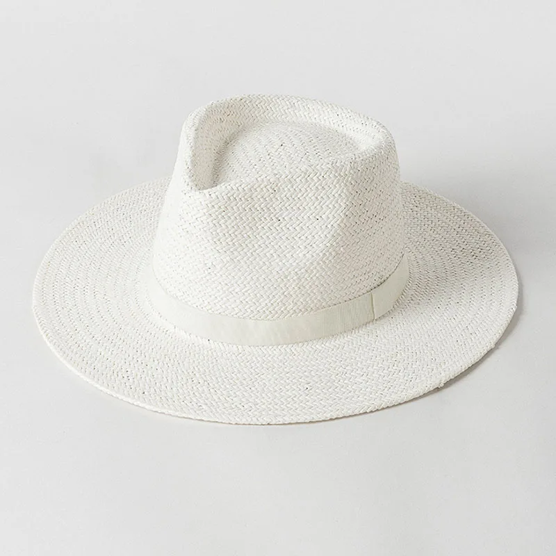 2023 New Plain new Band Panama Straw Hats for Women Summer Beach Hats Wide Brim Sun Hat 2025 Funeral Church Derby Fedora Cap UPF50+