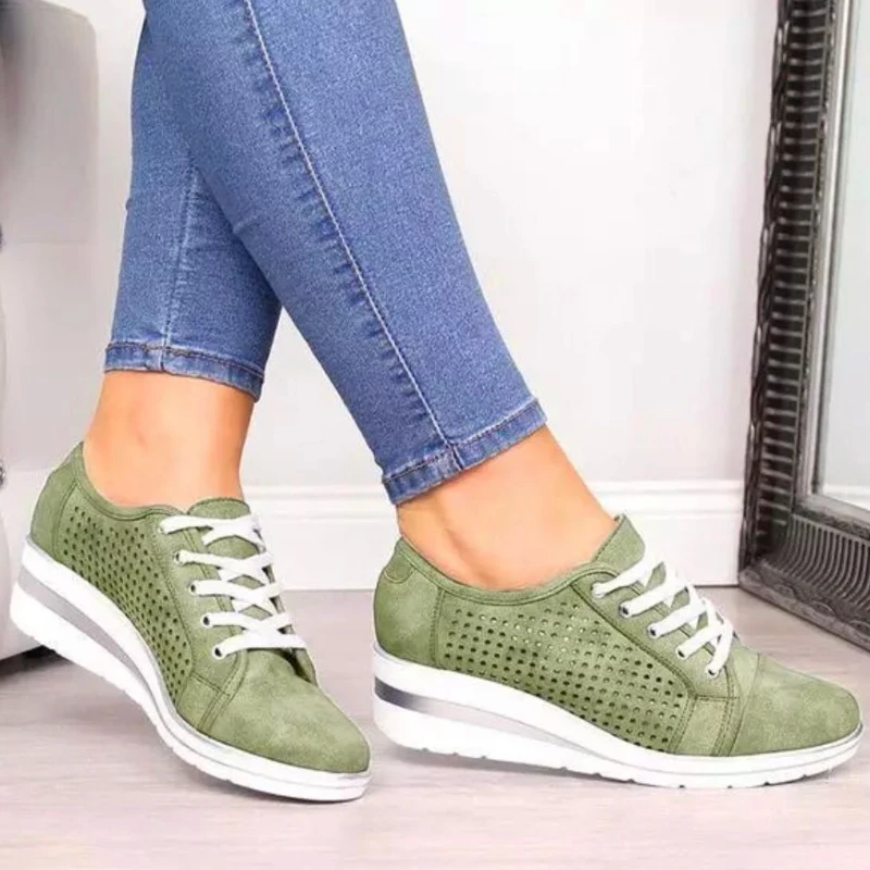 Women Shoes Summer Hollow Breathable Shoes for Women 2023 New Leisure 2025 new Platform Wedges Vulcanized Casual Sneakers Chaussure Femme
