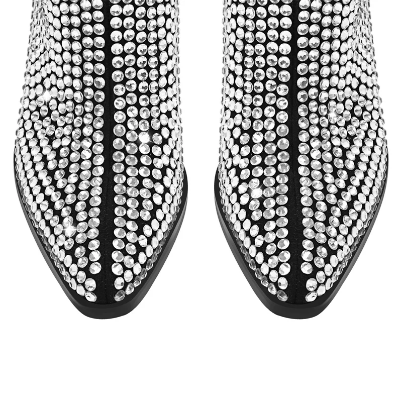 Onlymaker Pointed Toe Rhinestone Ankle Boots Glitter Bling Shiny Super Pretty Gorgeous Artificial Diamond Westen Cowgirl Boots