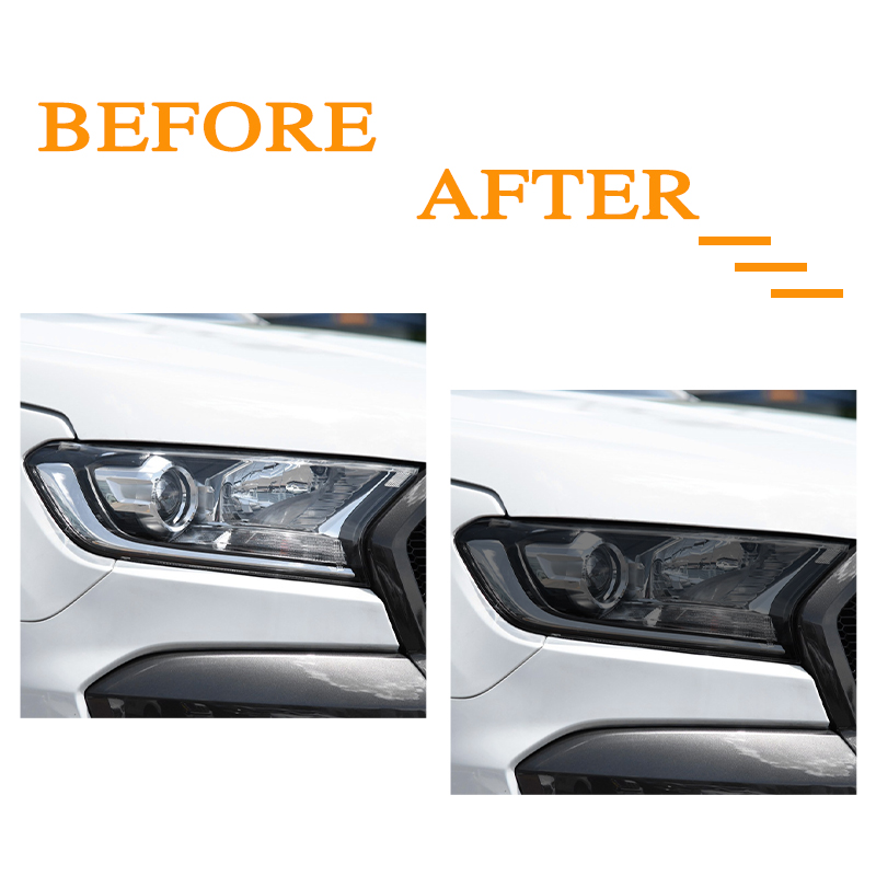For Ford Ranger Wildtrak Raptor 2015-Present Car Headlight Tint Black Protective Film Transparent TPU Sticker Accessories 2 Pcs