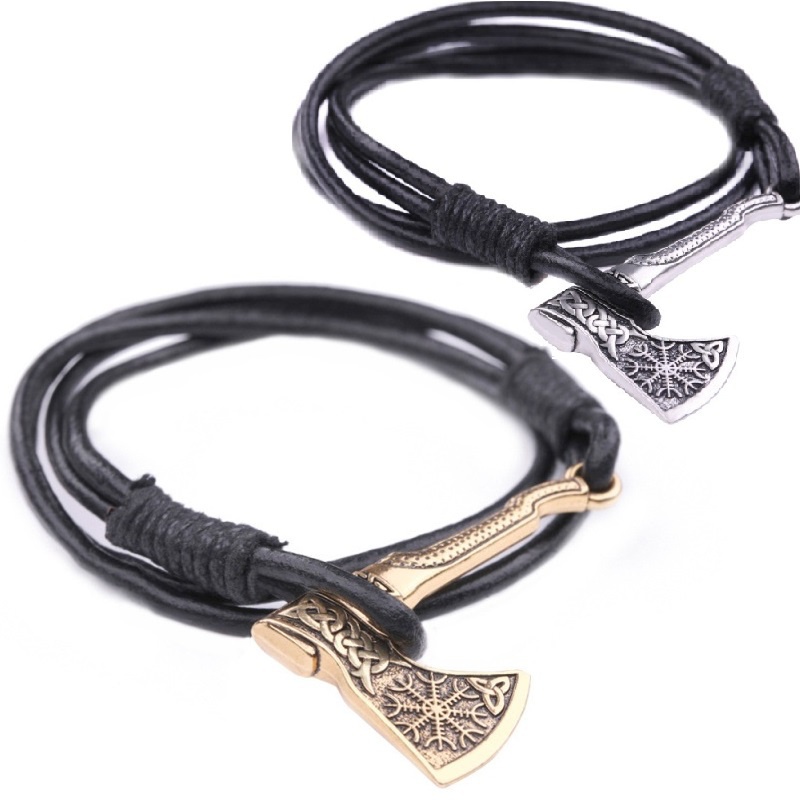 Rock Leather Axe Bracelet for Men Multi-layer Leather Hand-woven Bracelet Jewelry Bracelet for Men Accessories