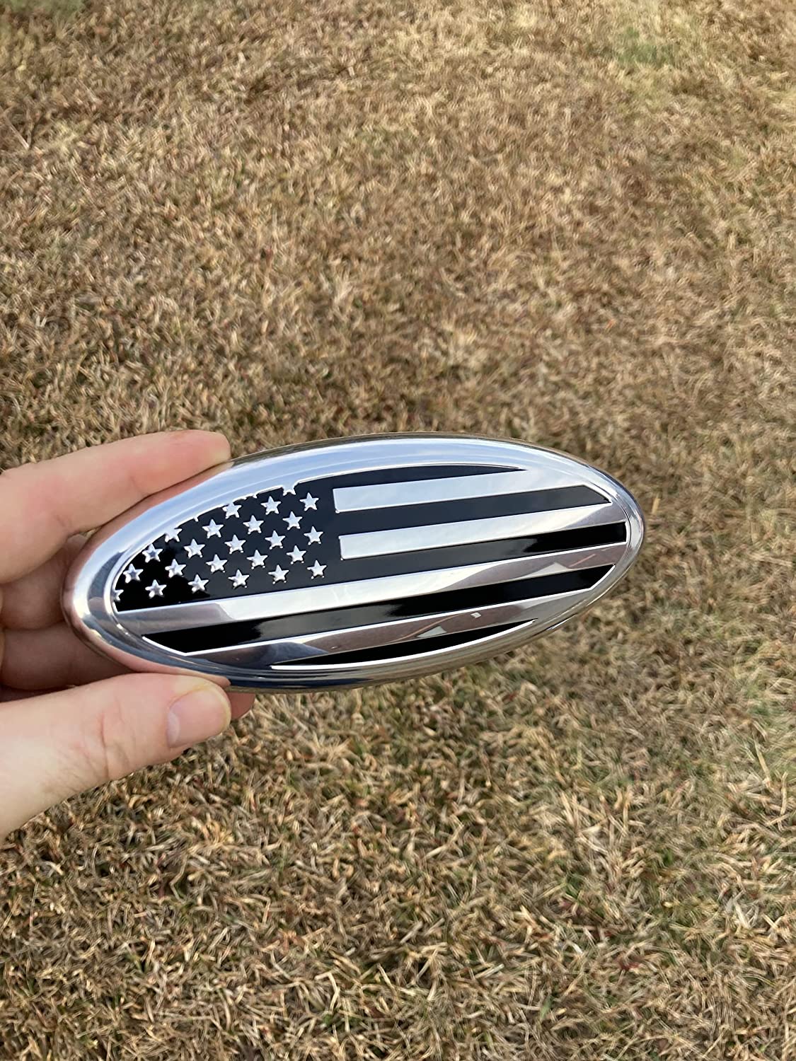 9 inch Front Grille American Flag Emblem for Ford, 9"X3.5" Oval Decal Badge Nameplate for F150, F250, F350, Edge Explorer Range